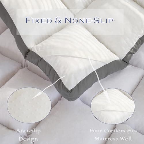 WhatsBedding 4 Inch Mattress Topper King Size Memory Foam Filled Warming Cooling Fluffy & Soft 100% Air Fabirc Top Memory Foam Pillow Top, Anti-Slip Bottom, 4 Elastic Straps, 80x78x4 Inch, King 6