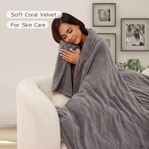 Electric Heated Blanket 72"x84" Full Size, Soft Coral Fleece with 4 Heating Levels and 10 Hours Auto-Off, Machine Washable, Cozy Plush Fabric for Home, Light Gray 5