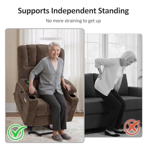 MCombo Power Lift Recliner Chair for Elderly, Lift Chair with Heat and Massage, USB &Type C Ports, Cup Holders, Fabric 7095 (Medium, Mocha) 5