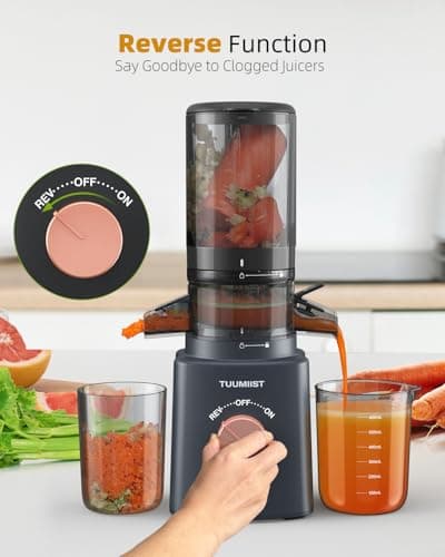 Juicer Machines, TUUMIIST Cold Press Juicer with 4.25'' Large Feed Chute Fit Whole Vegetable And Fruit, Masticating Juicer Easy To Clean, Gun Grey 5