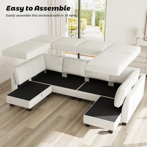 Belffin Sectional Couch with Storage Ottoman, Convertible U-Shape Sectional Couch for Living Room, Beige 5