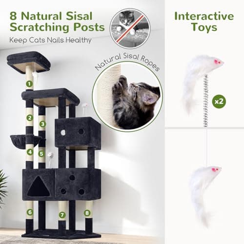 Globlazer Extra Large Cat Tower, 81-inch Tall Cat Tree for Big Cats 20 lbs, XXL Heavy Duty Cat Scratching Tower for Indoor Adult Cats with 3 Cat Condos, 8 Scratching Posts, F81, Dark Grey 6