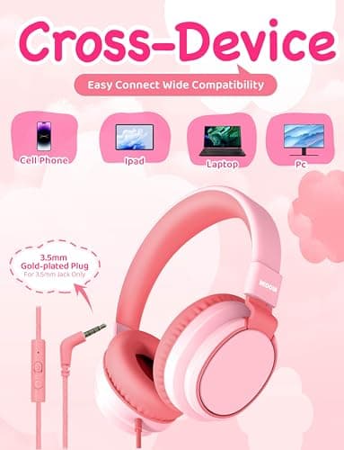 MIDOLA Kids Headphone Wired Volume Limited 85/94dB Over-Ear/On-Ear Foldable Headset with Microphone Hearing Protection Headphones for Toddler Boy Girl Child School Learning Pad Tablet Pink 5