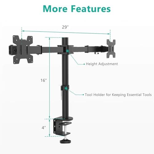 WALI Dual Monitor Stand for Desk, Dual Monitor Mounts for 2 Monitors up to 27 inch, 2 Monitor Desk Mount Holds up to 22 lbs, Height Adjustable Swivel Tilt Rotation, 75x75/100x100mm (M002), Black 9