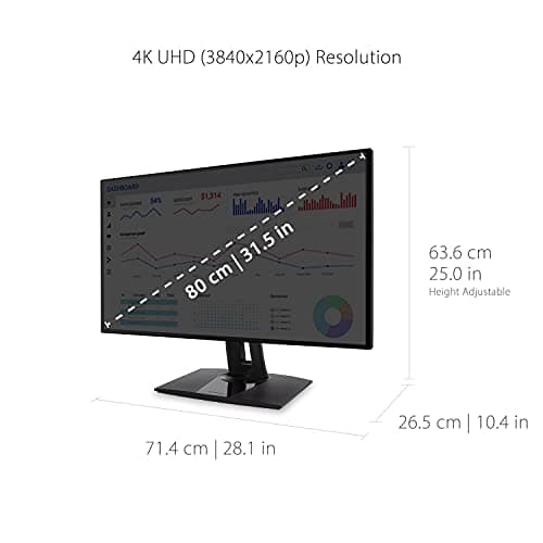 ViewSonic VP3268A-4K 32 Inch 4K UHD IPS Monitor with Advanced Ergonomics, 100% sRGB Rec 709, 14-bit 3D LUT, Eye Care, HDR10 Support, 90W USB C, RJ45, HDR10 7