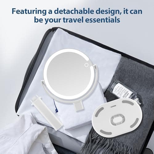 Lighted Makeup Mirror, 20X Magnifying Mirror with Light and Adjustable Brightness, Vanity Mirror with 3 Color Light, 2-Sided Mirror for Desk, Detachable Travel Makeup Mirror with Light 8.8 Inches 7