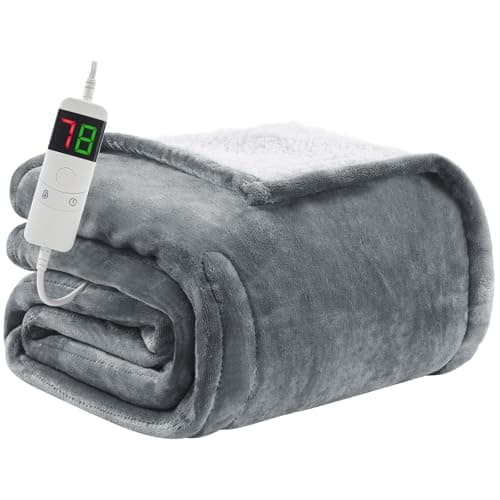 BOMOVA Heated Electric Blanket Twin- 62" x 84" Heating Blanket with 10 Heating Levels & 8 Hours Auto Off, Warm Flannel Blanket, Christmas Birthday Gifts for Women