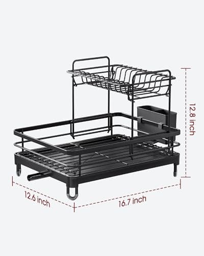 Sakugi Dish Drying Rack - X-Large Stainless Steel Dish Rack for Kitchen Counter, 2-Tier Kitchen Organizers and Storage for Dishes, Bowls, Cutlery, Black 6