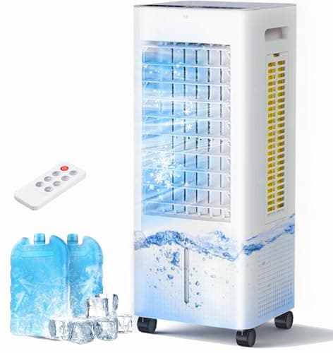 Evaporative Air Cooler with Remote & Timer, 2200+ CFM Portable Fan That Blows Cold Air for Large Room, Home Office, Bedroom - 2.1Gal High-Capacity Tank, 3 Modes, Whisper Quiet 30dB & Sleep Mode