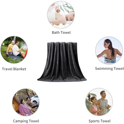 Ferdilan 4 Pack Large Bath Towels Set 35"x70" Black Oversized Bath Sheet Chair Towels, 600 GSM Ultra Soft & Absorbent Towels for Bathroom, Quick Dry Towel for Gym Hotel Camp Pool 8