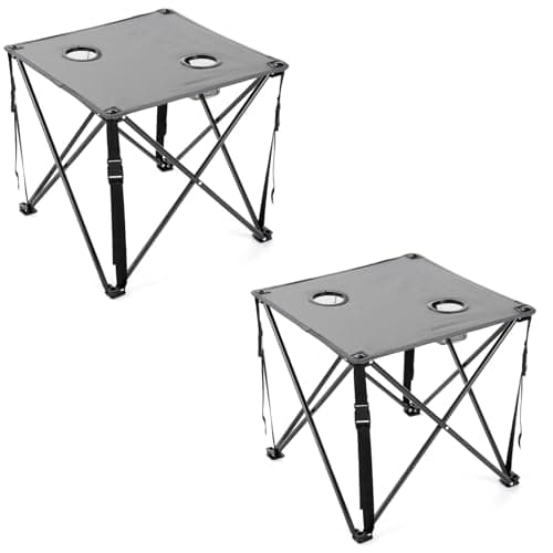 ARROWHEAD OUTDOOR 2-Pack 26” (66cm) Heavy-Duty Portable Camping Folding Table, 2 Cup Holders, Compact, Square, Carrying Case Included, Steel Frame, High-Grade 600D Canvas