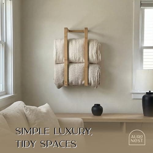 Aura Nest Bamboo Towel Racks - Vertical Wood Towel Rack Bamboo Bathroom Accessories, Storage, Wall Towel Rack for Rolled Towels for Bathroom Furniture, Spa Furniture and Decor (Natural, Medium) 6