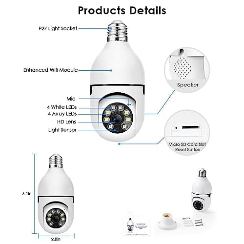EVERSECU 4Pack HD 1080P Wireless Light-Bulb Security Camera, Work with 2.4ghz&5ghz WiFi, Motion Auto Tracking, 2 Way Audio, Spotlight Night Vision, E27 Screw-in CCTV Camera (4pcs) 6