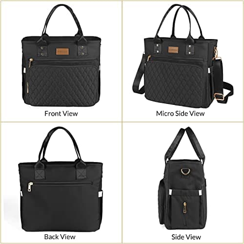 EASYA Large Insulated Lunch Bag for Work, Women's Nylon Thermal Lunch Box, Leakproof Cooler Tote Bag with Storage Pocket (Black) 5