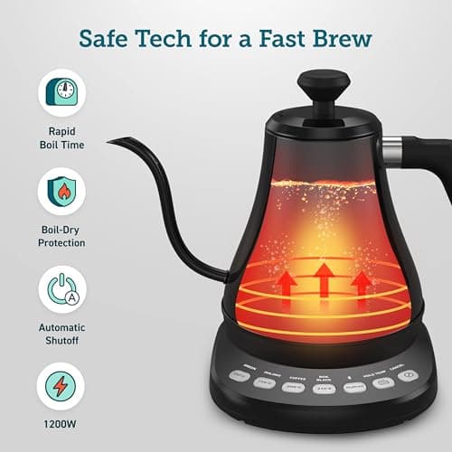 COSORI Electric Gooseneck Kettle Smart Bluetooth with Variable Temperature Control, Pour Over Coffee & Tea Maker, 100% Stainless Steel, Quick Heating, Matte Black 6