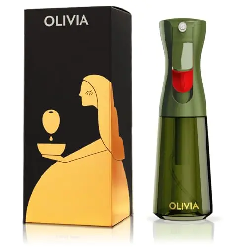 FLAIROSOL OLIVIA Oil Sprayer for Cooking, 200ml Glass Olive Oil Sprayer, Continuous Cooking Spray with Portion Control, Oil Dispenser for Kitchen, Air Fryer, Salad, BBQ (Green Bottle, Gold Print)