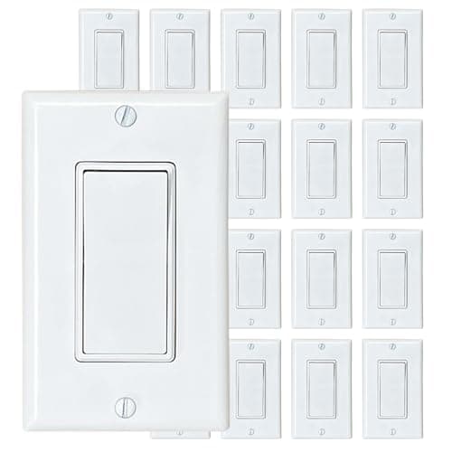 [20-Pack] PROCURU Decorator Paddle Rocker Light Switch, Single Pole, 3-Wire, Grounding 15A 120V-277V, White, UL Certified, Includes Wall Plate Covers