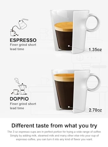 LE TAUCI 3 oz Espresso Cups, Ceramic Demitasse Cup, Mini Coffee Mugs for Home or Office, Stackable Expresso Shots Cup Perfect for Espresso Machine, Set of 4, White 5