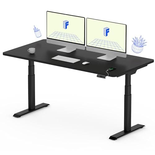 FLEXISPOT E6 Pro Oval Leg Dual Motor 3 Stages Standing Desk 55x28 Inch Whole-Piece Board Electric Height Adjustable Electric Sit Stand Up Desk 150KG Load Capacity (Black Frame + Black Desktop)