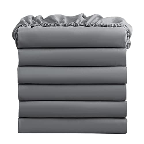 FreshCulture Full Fitted Sheets, Bulk Pack of 6, Deep Pocket, Soft Microfiber Bottom Sheets for Home, Salons, Hotels, Full Size Fitted Sheets Only (Dark Grey)