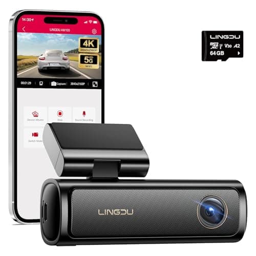 LINGDU AM100 5G WiFi Dash Cam Front, 4K Dash Cam for Cars with ADAS, Free 64GB SD Card Voice Control, G-Sensor Built-in GPS, WDR 24H Parking Mode, Night Vision Loop Recording, Easy to Install