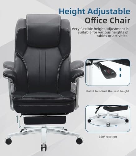 Big and Tall Office Chair with Footrest, Ergonomic High Back Executive Chair with Extra Wide Area Armrest, 500LBS PU Leather Managerial Home Desk Chair with 90-135°Reclining 5