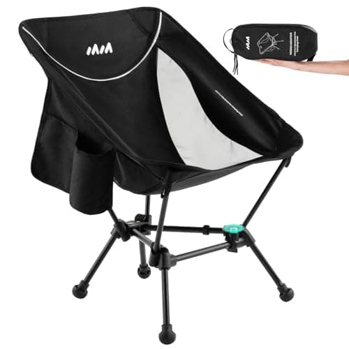 MISSION MOUNTAIN UltraPort 1-Lock Compact Camping Chair, Lightweight Camp Chair, Backpacking Portable Chair for Camping, Hiking, Anti-Sinking, One-Click Setup, U-Shaped Arc Design - Black