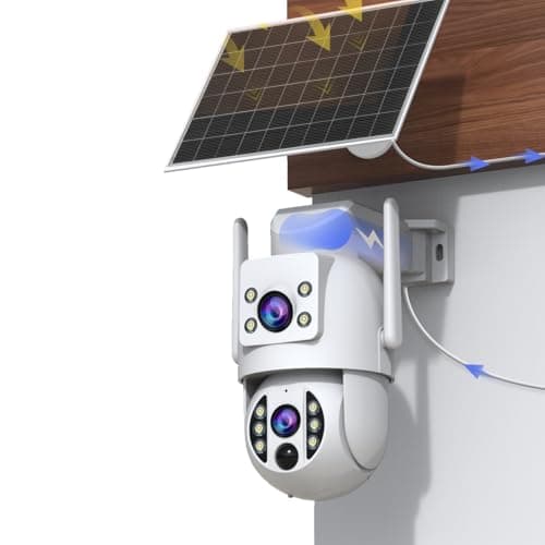 JOOAN Solar Cameras Outdoor Wireless for Home Security, 2K Dual Lens WiFi Camera 360° View 9000mah Battery Powered PIR Human Detect Alert Alarm Record, Spotlight Color Night,Cloud/Card Record
