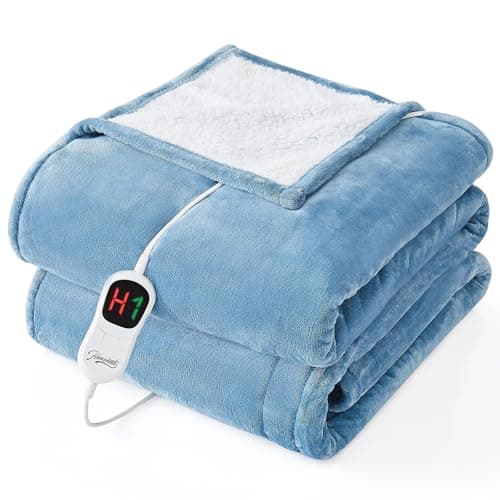 Homemate Electric Heated Blanket Twin - 62"x84" Heating Bed Blankets Throw with 10 Heating Levels 8 Hours Auto Off Fast Heating Over-Heated Protection Ultra Soft Warm Flannel ETL Certified Blue