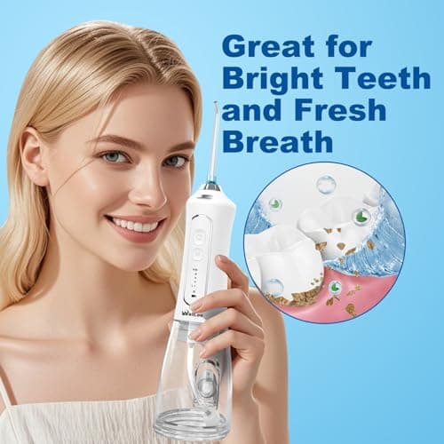 WellLeo Water Flosser for Teeth, 300ML Cordless Oral Irrigator Rechargeable Dental Flosser Picks with 5 Modes 5 Jet Tips,IPX7 Waterproof Teeth Cleaner for Braces Gum Care, Home Travel Use 8