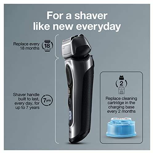 Braun Electric Razor for Men, Series 8 8457cc Electric Foil Shaver with Precision Beard Trimmer, Cleaning & Charging SmartCare Center, Galvano Silver 9