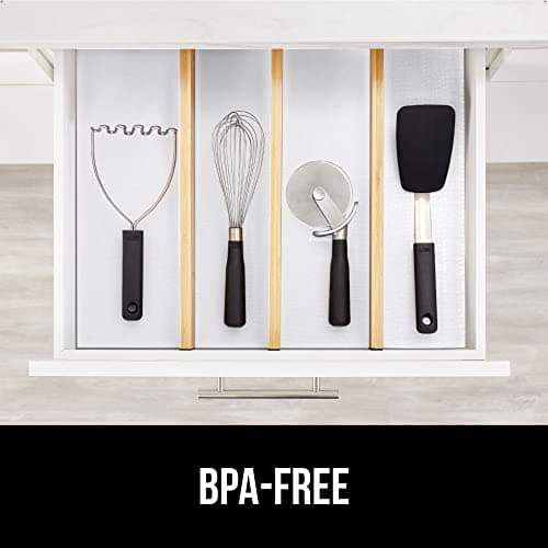 GORILLA GRIP DripGuard Shelf Liner, Non-Adhesive Drawer and Kitchen Cabinet Protector, Strong Grip Slip Resistant Underside, Smooth Surface Liners for Cabinets, Bathrooms, Closets, 12x120 Inch, White 6