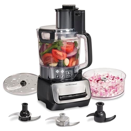 Hamilton Beach Stack & Snap Food Processor and Vegetable Chopper, Stainless Steel Blades, 14 Cup + 4-Cup Mini Bowls, 3-Speed 500 Watt Motor, Black (70585)
