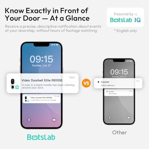 BOTSLAB 2K Doorbell Camera Wireless with Head-to-Toe View, No Monthly Fee, Video Doorbell with 2-Way Audio, Human Detection, 5200mAh Battery, 2.4Ghz WiFi 6