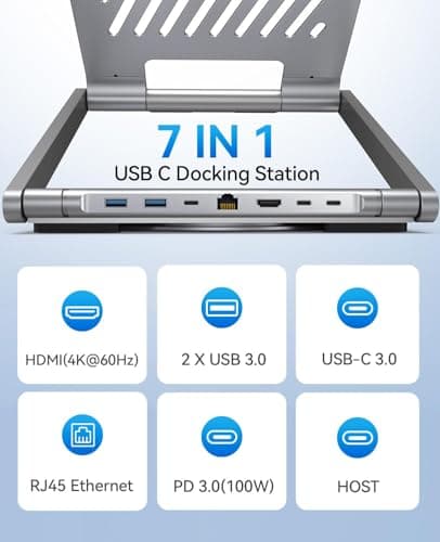 4URPC Laptop Docking Station Stand 4K@60Hz for MacBook Pro/Air M3/M4, Dell/HP/Surface/Lenovo/Chromebook, Laptop USB Hub Stand with HDMI, 3 USB, Ethernet, PD 3.0, Adjustable Dock with 360° Rotate Base 2