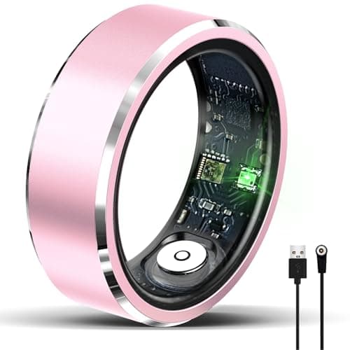 HitTopss Smart Ring, Fitness Tracking Smart Ring with Calories/Heart Rate/Blood Oxygen/Sleep Monitoring, IP68 Waterproof, No APP Subscription, Compatible with iOS/Android (Rose Gold,8#)
