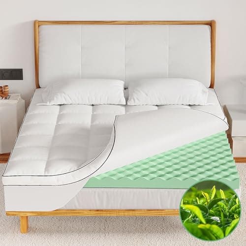 Lazyzizi Memory Foam Mattress Topper Twin, 4inch Dual Layer Cooling 2''Gel Green Tea Memory Foam & 2" PillowTop Mattress Pad, 8-21inch Deep Pocket, Egg Crate for Back Pain Relief 8