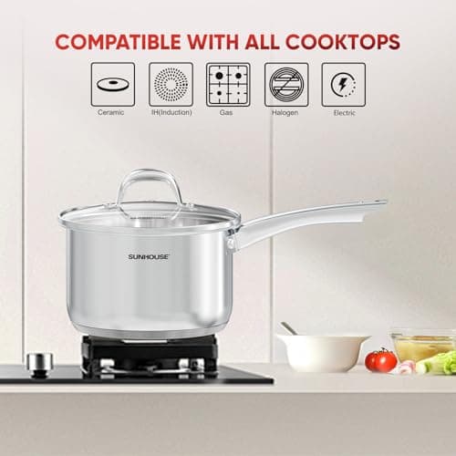 Sunhouse – 2 Quarts Stainless Steel Sauce Pan with Lid - PFOA-FREE, Stainless Steel Sauce Pan, Advanced Impact Bonding Induction Base, Stay-Cool Handle, Compatible with All Cooktops 5