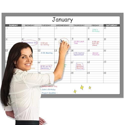 Large Dry Erase Calendar - Undated 1 Monthly Wall Calendar Laminated, 40" x 28", Blank Reusable Calendar Planner with Large Daily Boxes, Notes, Stickers, Great for Home, Office, Classroom, Grey