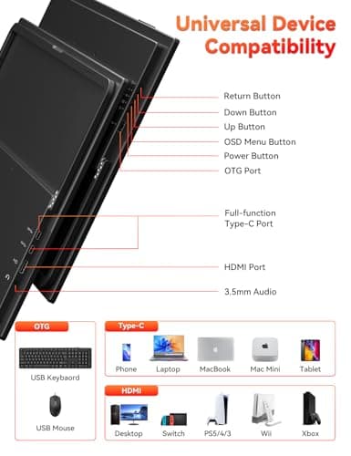 HotYeah Portable Monitor, 18.5" 1080P 100Hz 125% sRGB Laptop Monitor USB-C HDMI External Computer Display HDR FreeSync w/Kickstand & Speaker, 2nd Screen for Laptop PC Mac Phone Tablet Switch PS5 Xbox 8