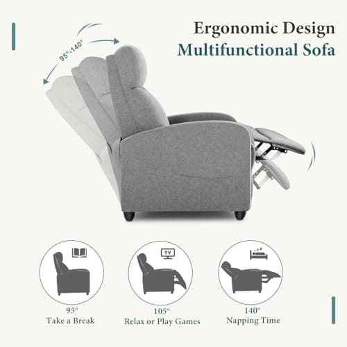Smug Recliner Chair for Living Room, Linen Recliners, Home Theater Seating with Lumbar Support with Adjustable Backrest and Footrest, Modern Living Room Furniture with Padded Seat Backrest, Grey 5