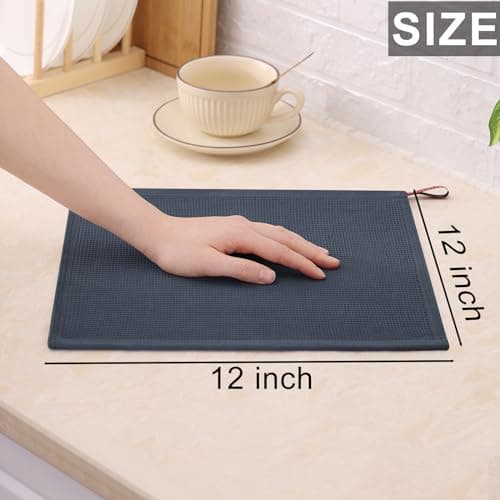 Homaxy 100% Cotton Waffle Weave Dish Cloths - 6 Pack Soft and Absorbent Dish Towels - 12 x 12 Inches Quick Dry Dish Rags - Dark Grey 6