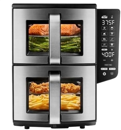 Gourmias GAF1190 Dual Basket 11-Quart Air Fryer with Smart Finish Technology, 4-Layer Cooking, Sync Finish & Sync Cook Functions, Touchscreen LED Display, FryForce 360° Even Heat, Dishwasher Safe Part