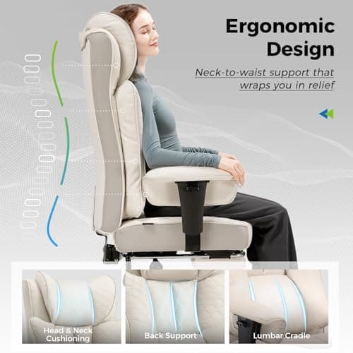 GTPLAYER Big and Tall Office Chair 400LBS Wide Ergonomic Gaming Chair with Deluxe Embossing Designed Leather with Foot Rest,150°Reclining Adjustable Soft Armrests Pocket Spring Back Support and Pillow 9