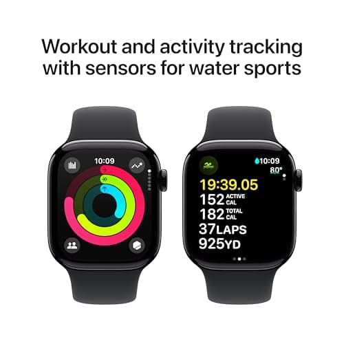 Apple Watch Series 10 [GPS 42mm case] Smartwatch with Jet Black Aluminum Case with Black Sport Band - S/M. Fitness Tracker, ECG App, Always-On Retina Display, Water Resistant 5