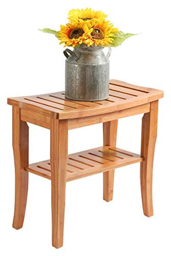 Bamboo Shower Bench - Small Wooden Shower Stool with Storage Shelf, Non-Slip Bathroom Seat, Spa Decor Bath Bench, Foot Rest Shaving Stool for Shower, Indoor Outdoor Use, Great Gift Idea (17" x 9 x 17) 9