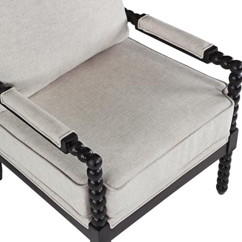 DUHOME Linen Fabric Spindle Accent Chair with Wood Frame,Bobbin Chair with High Resilience Spring Cushion and Armrest Pads, Leisure Armchair for Living Room Bedroom Farmhouse Home Office Belcony 5
