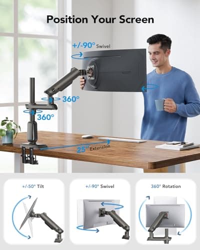 HUANUO Heavy Duty Monitor Arm for Ultrawide Screens up to 57", Holds 40 lbs, Aluminum Ultrawide Single Monitor Stand with 29.1" Max Height, Fully Adjustable Desk Mount, Max VESA 100x100mm 5