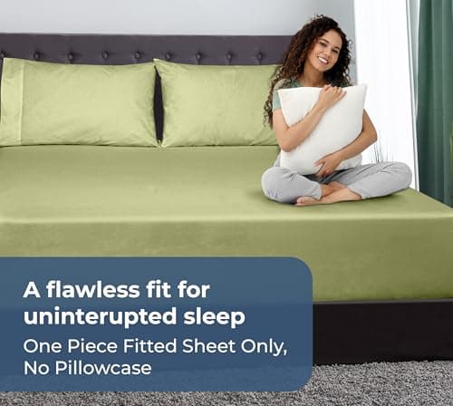 Royale Linens 100% Organic Cotton Fitted Sheet - Percale Weave - Super Soft Deep Pocket Bottom Sheets - Sage Green Elastic Sheet Queen Size - Queen Fitted Sheets Only - (60"x80"+15", Sage Green) 8