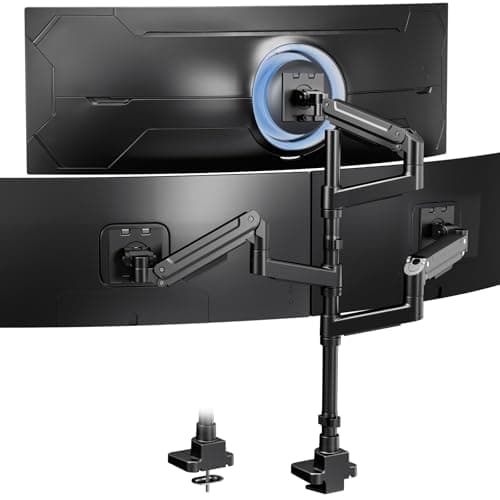 Triple Monitor Mount for up to 49-inch Screens - Heavy Duty Triple Monitor Arm Desk Mount for Ultrawide Monitors, Fully Adjustment, Max Load 20KG per Screen, VESA 75x75 / 100x100 mm, Black 9